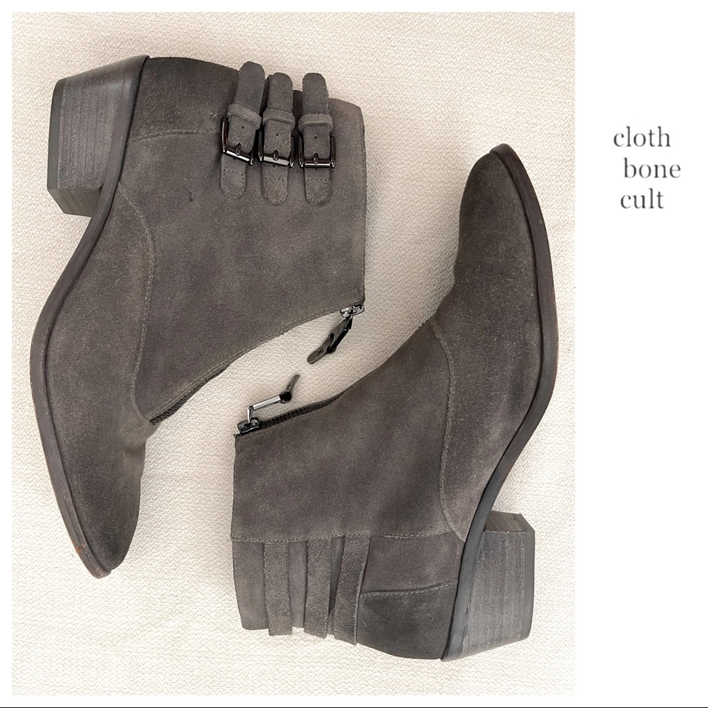 Rebecca Minkoff Gray Suede w/Buckle Embellishment Ankle BOOTS